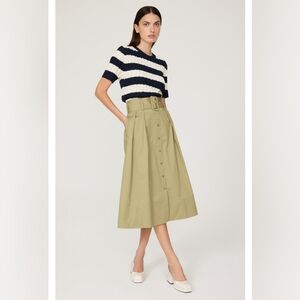STAUD - Kingsley Belted Pleated Stretch-cotton Midi Skirt size 10